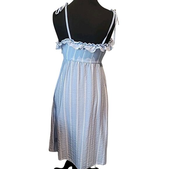 BCBG Paris Blue Striped Ruffle Midi Dress – XS – Boho Fairycore Cottagecore - Picture 3 of 10